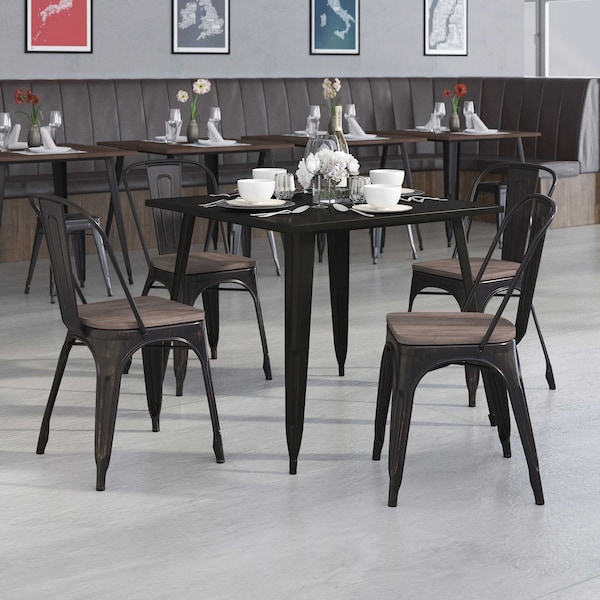 Flash Furniture Black-Antique Gold Metal Stackable Chair with Wood Seat, PK4 4-CH-31230-BQ-WD-GG - main